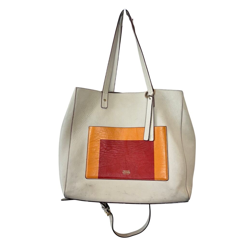 Frances Valentine Chloe Tote Bag Leather Oyster Orange Red Crossbody